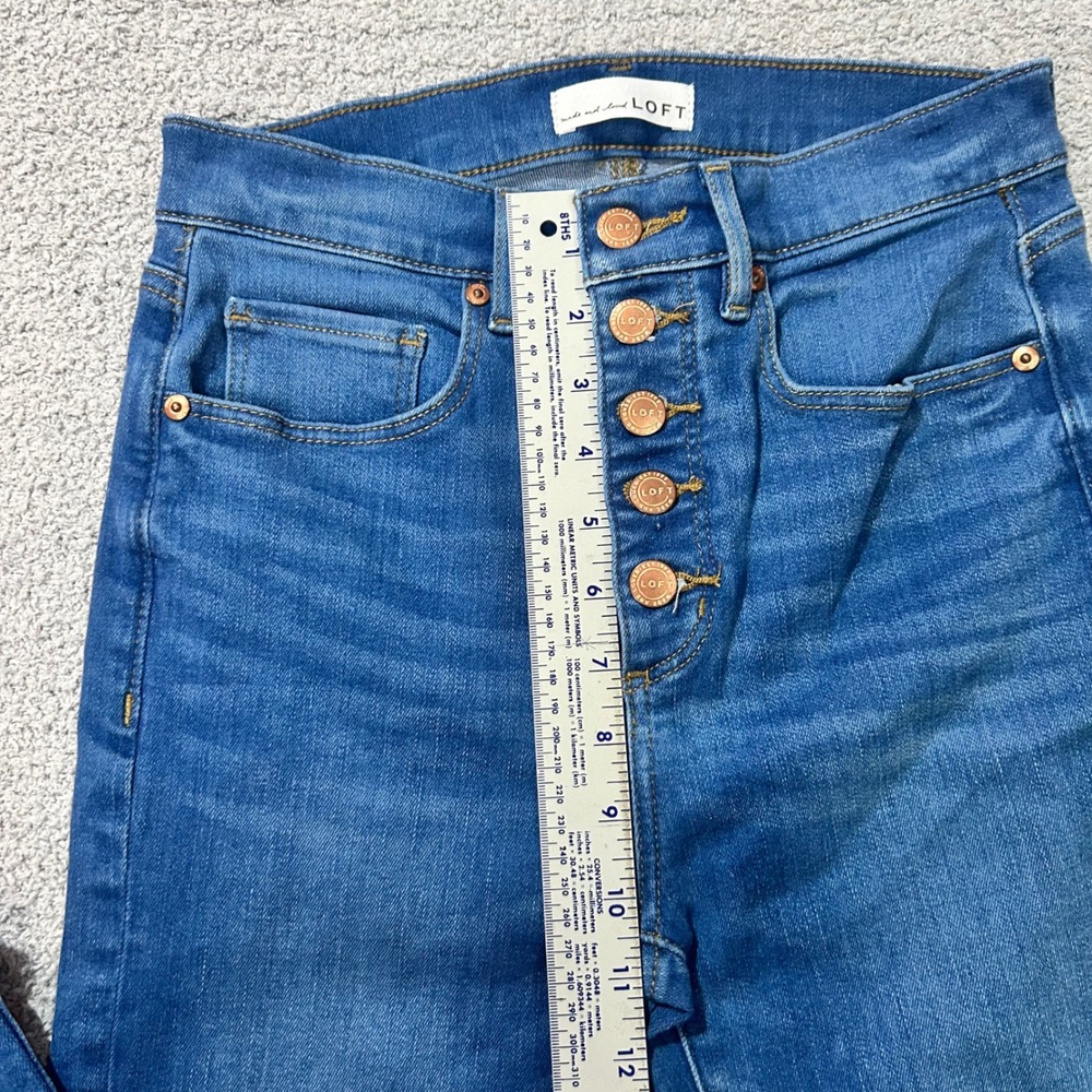 Loft Kick Crop Jeans High Waist 26/2 Blue Button Fly Raw Hem Boho Chic - Picture 3 of 9